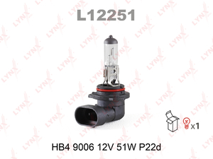 Лампа LYNXauto L12251 HB4 9006 12V 51W P22D